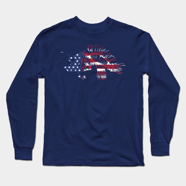 Painted American Flag Deep Sea Angler Skeleton Long Sleeve T-Shirt by Sneek661